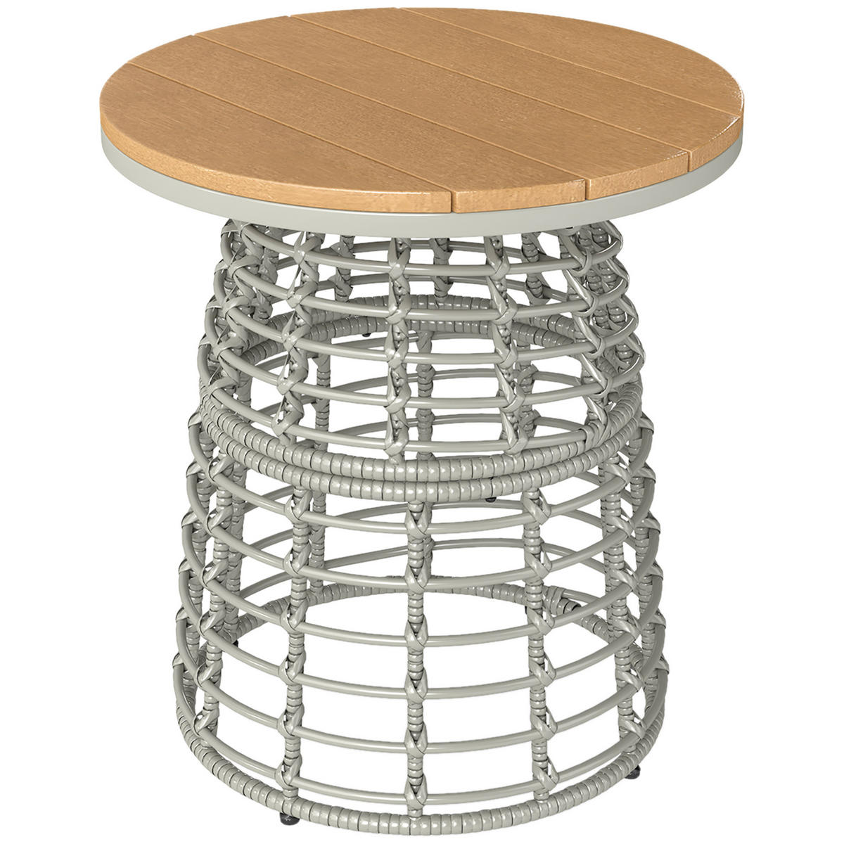GARTENBEISTELLTISCH DE-13611 rund mit Composite-Platte, PE-Rattanoptik Grau - Grau, Kunststoff/Metall (45/45/50cm) - ComfortXL