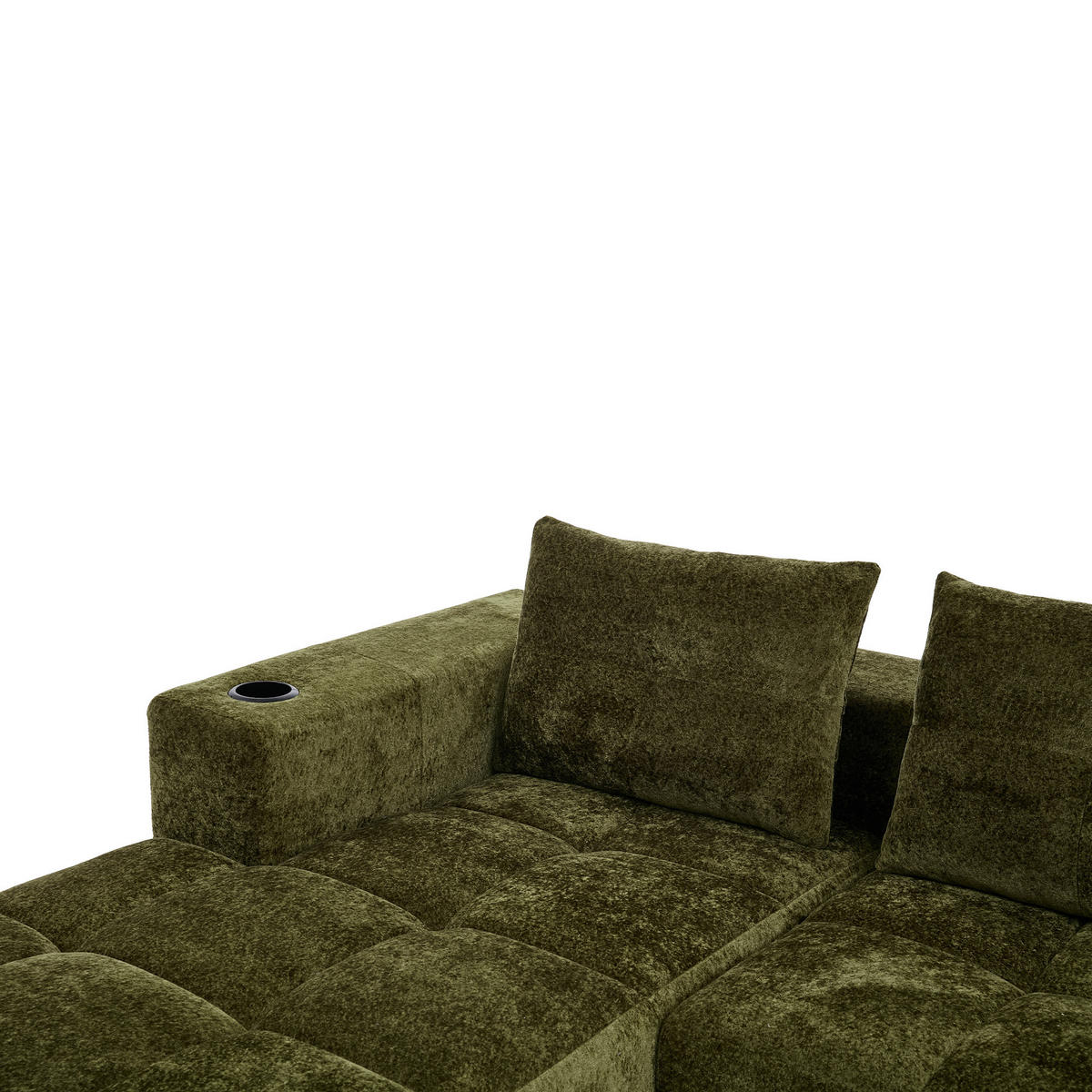 4-SITZER ECKSOFA Polyester Grün mit Becherhaltern - Grün, Textil (258/163cm) - WISHDOR