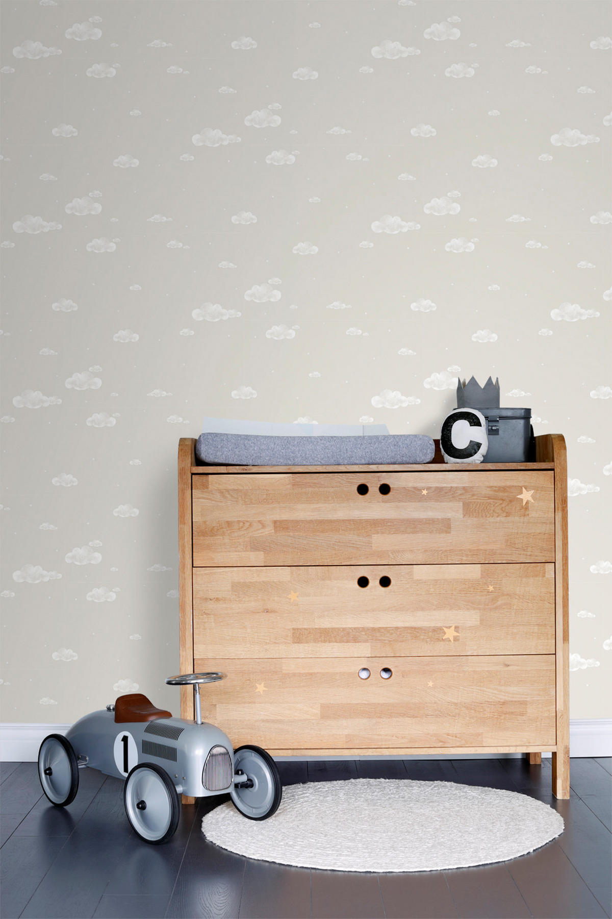 TAPETE kleine Wolken 53 cm x 10 m - Beige, Papier (53/0.1cm) - Sanders & Sanders