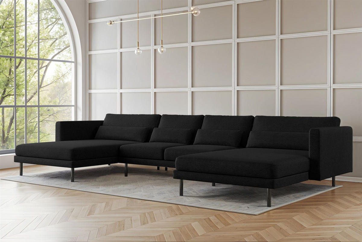 WOHNLANDSCHAFT Agada In Verita - Schwarz, Holzwerkstoff/Textil (391/83/174cm) - Fun Möbel