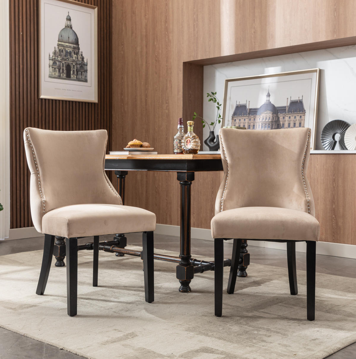 STUHL Esszimmer mit Rückenlehne 50 x 41 x 91 cm Samt Beige 2er-Set - Beige, Metall (41/91/50cm) - Meubliv