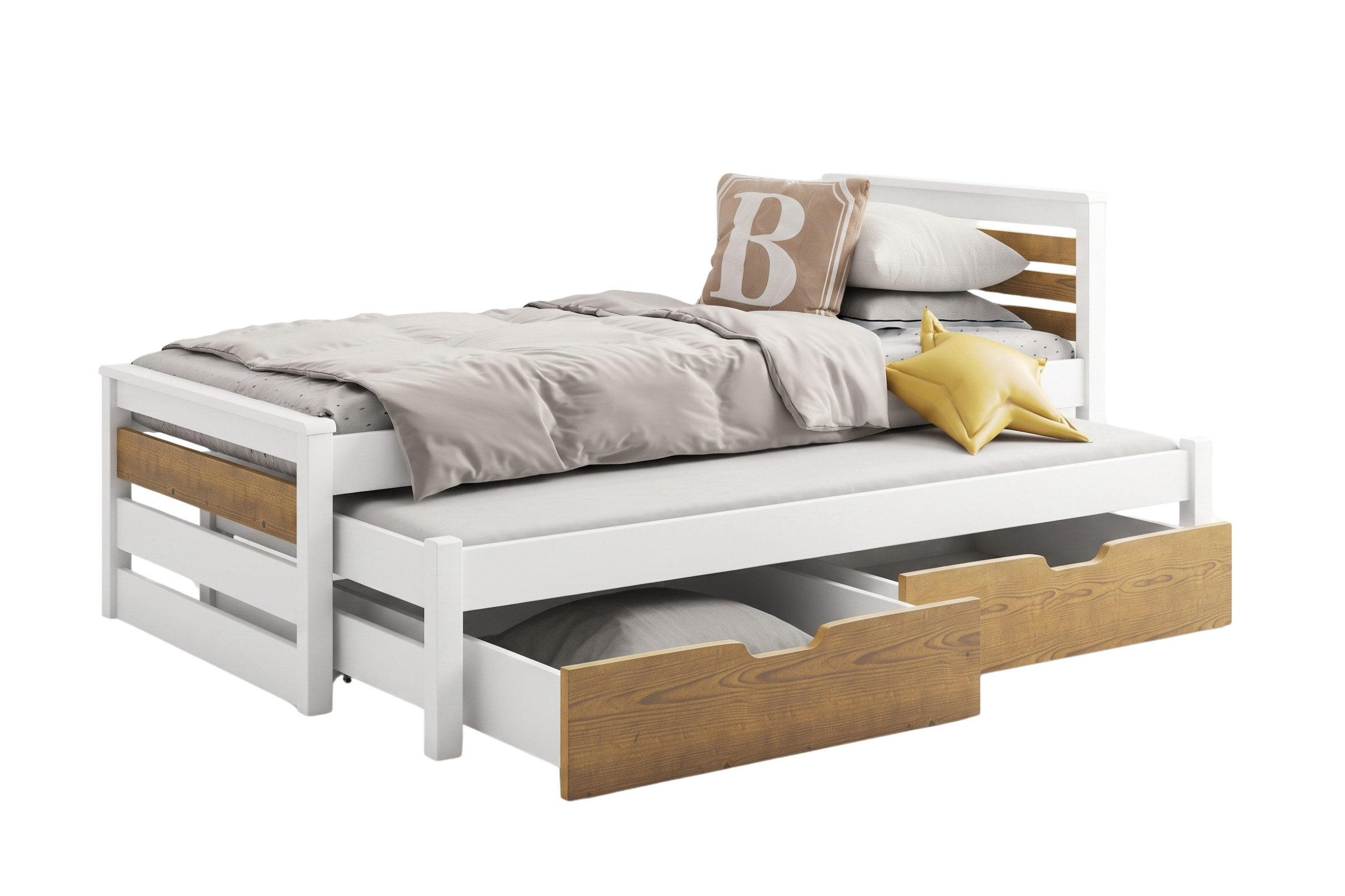 JUGENDBETT CATRIN 90/200 cm in Weiß + Eiche - Eichefarben/Weiß, Holz/Holzwerkstoff (90/200cm) - Deine Möbel 24