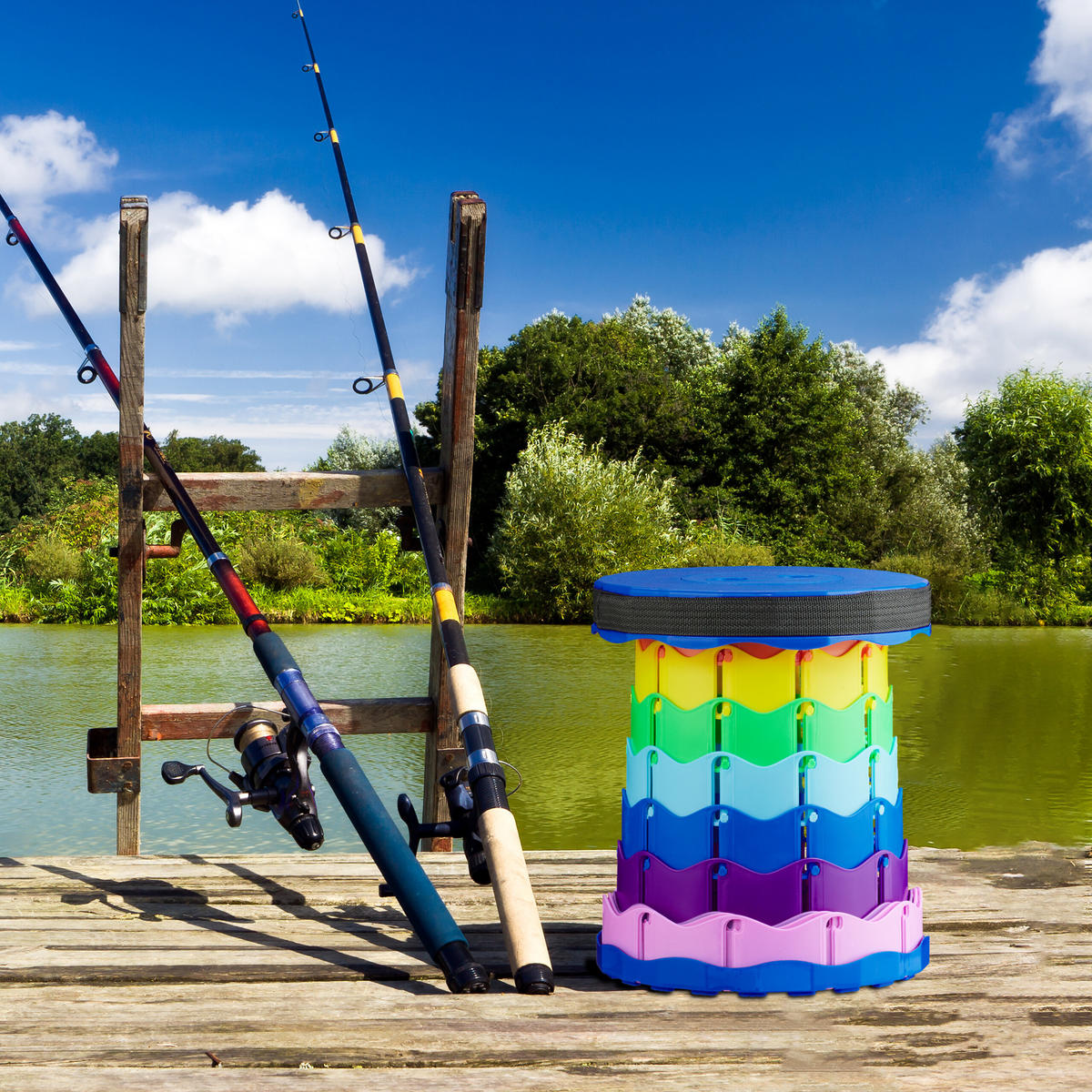 TELESKOPHOCKER - Multicolor, Kunststoff (25/44.5/25cm) - Relaxdays