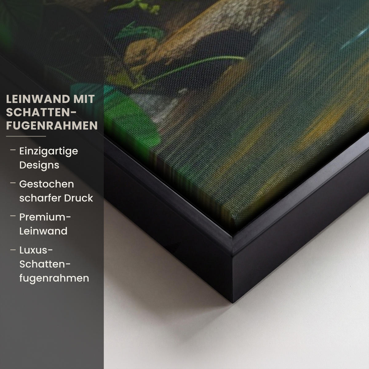 LEINWAND Bilder mit Rahmen - Wasserfall - Dschungel - Sonne - Grün - Natur - 90x60 - Grün, Textil (90/60cm) - MuchoWow