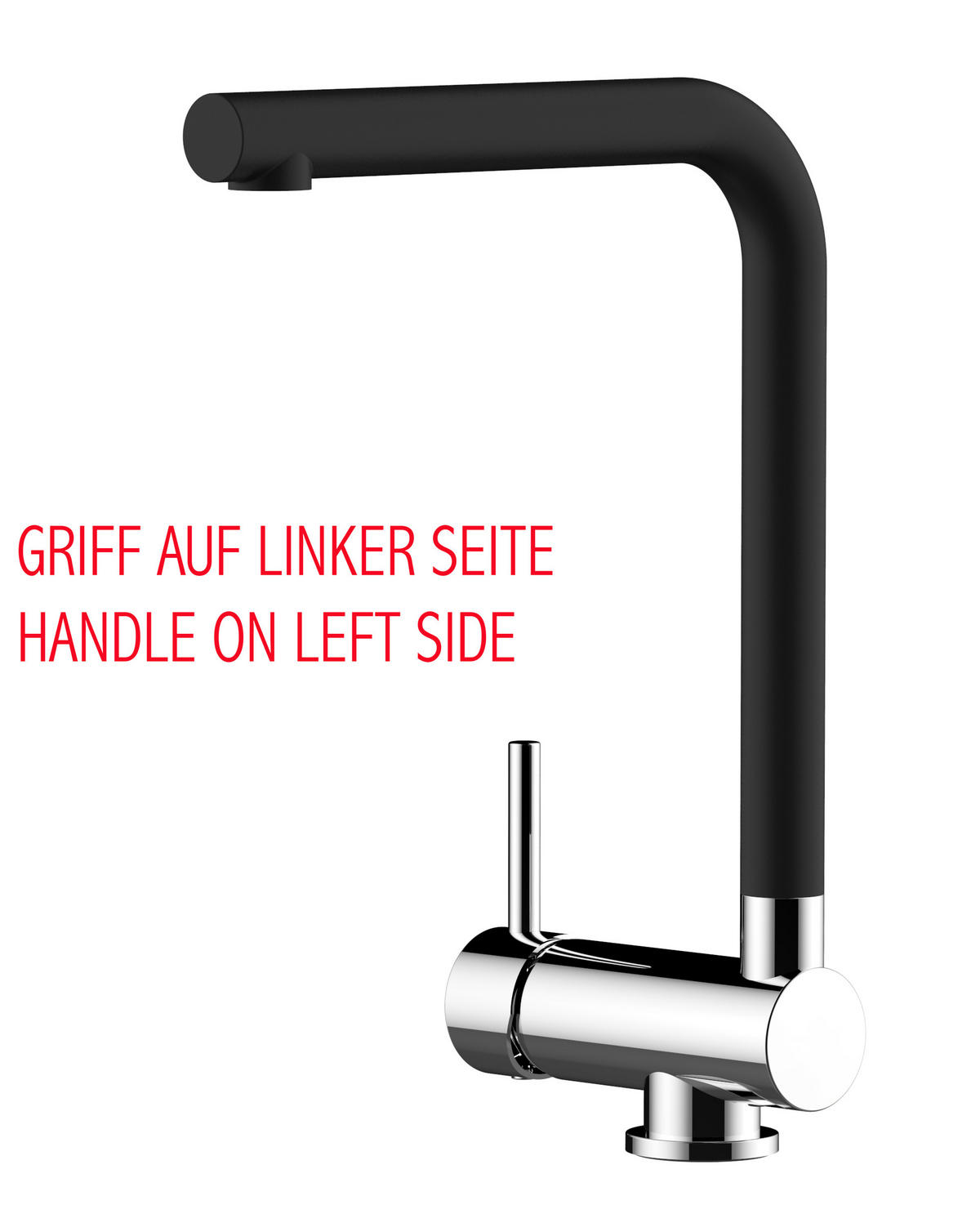 VORFENSTER-KÜCHENARMATUR, Umklappbar 6 CM, Verchromt und Schwarz Granit, 360° schwenkbar, LINKER HEBEL - Schwarz, Metall (20/31.3/20cm) - VIZIO