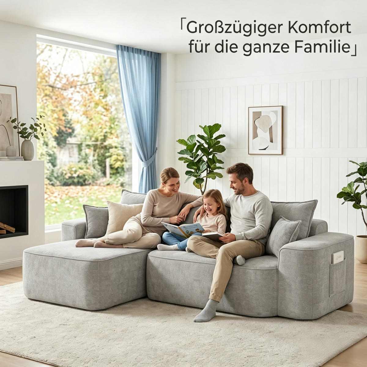ECKSOFA 262 cm aus Chenille mit modularem Boneless-Design Grau - Grau, Textil (144/262cm) - Modenvie