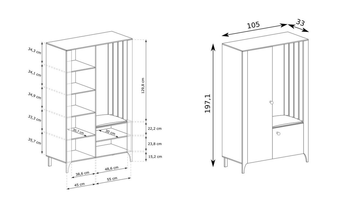 GARDEROBENSCHRANK ALICANTE 105/197/33 Modern Garderobenschrank Schwarz - Schwarz, Holzwerkstoff (105/197/33cm) - MASSENO