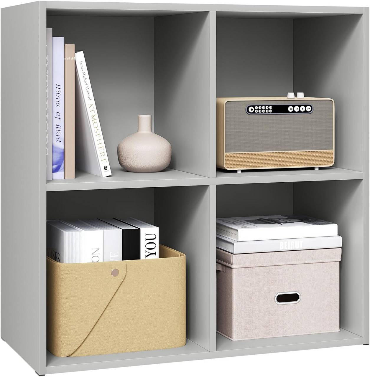 BÜCHERREGAL mit 4 Fächer, Holzwerkstoff, Grau - Grau, Holzwerkstoff (59.6/59.8/29cm) - Woltu