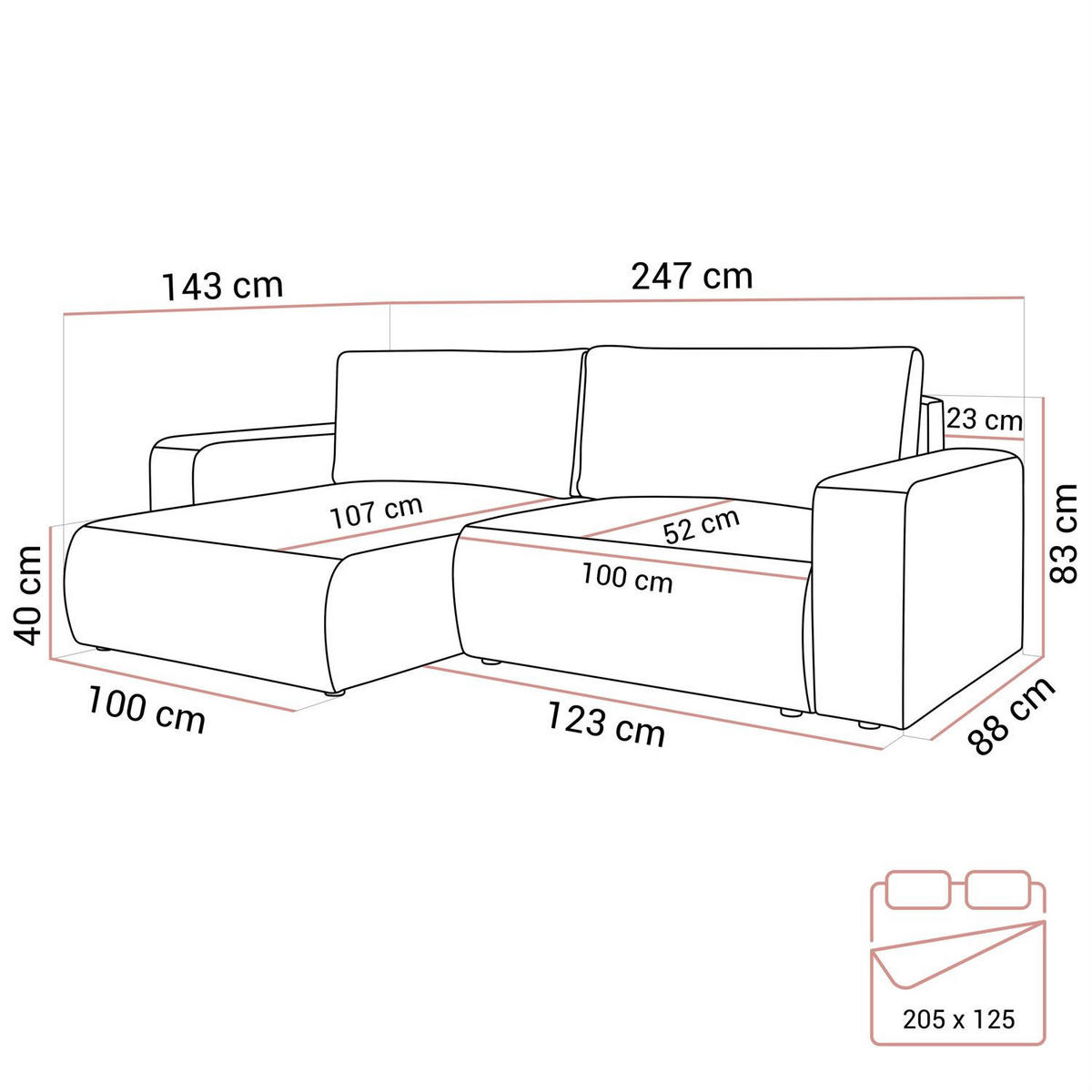 ECKSOFA OPERA L-Form mit Schlaffunktion und Bettkasten, Poso 60 - Grau, Textil (247/143cm) - Lookway