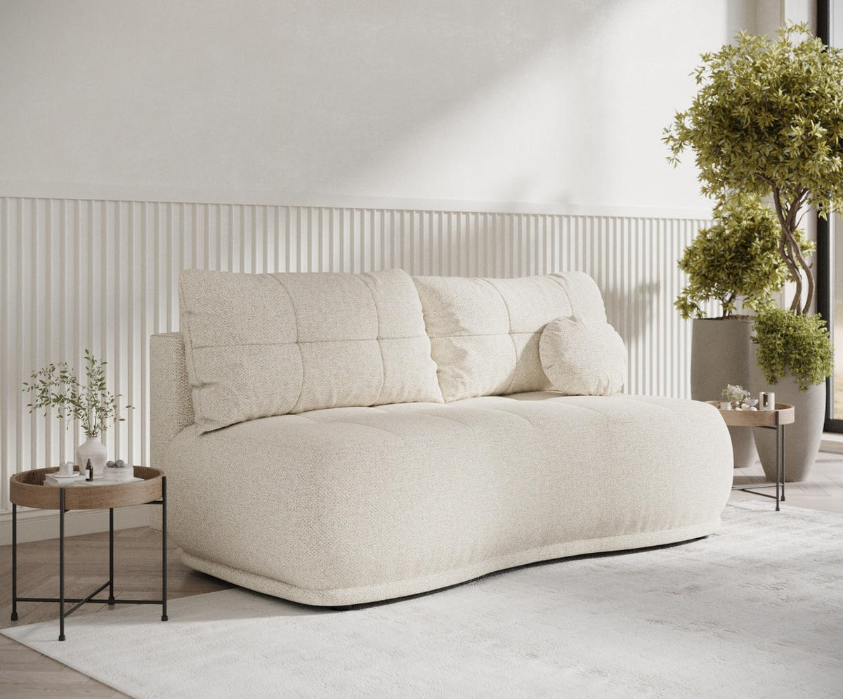 SCHLAFSOFA Cirrus Creme Plüschstoff - Creme/Schwarz, Holz/Holzwerkstoff (206/95/105cm) - Maison de Reve