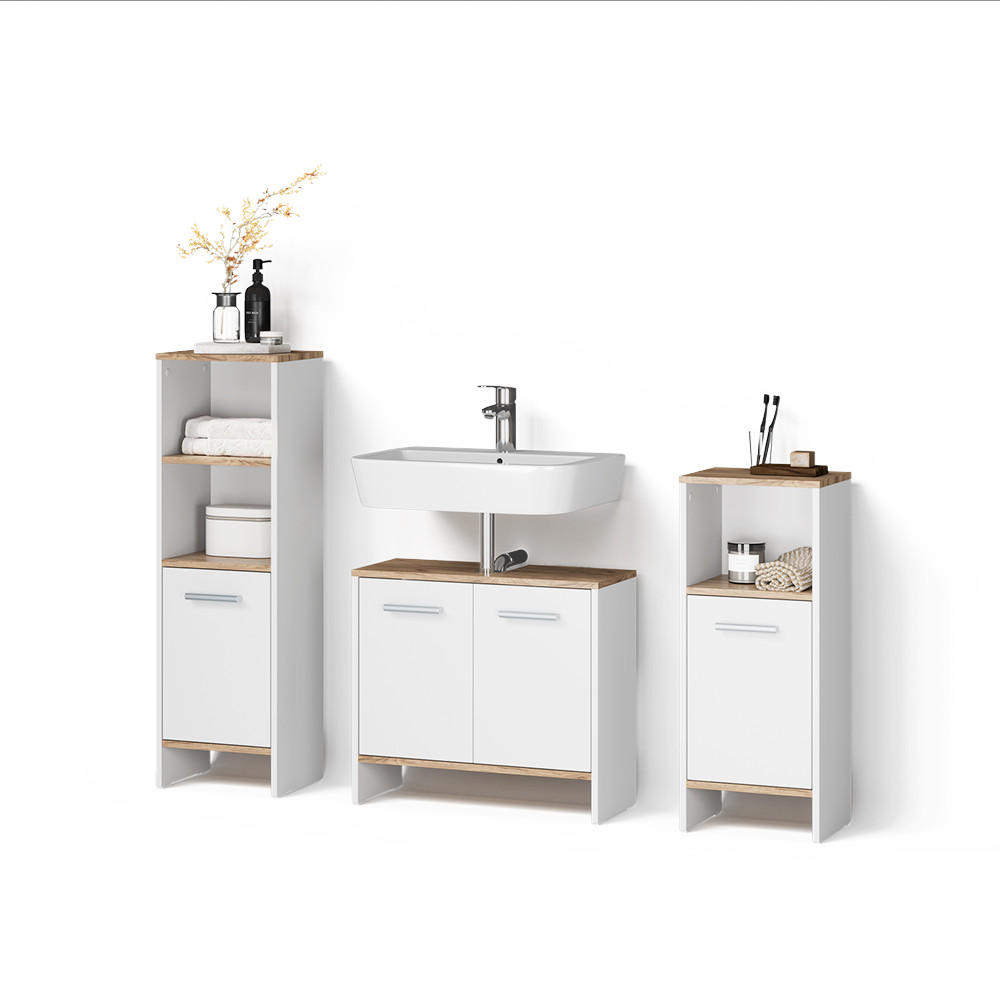 Livinity® KOUPELNOVÁ SESTAVA NÁBYTKU Amalfi, Bílá/Zlatý mocný dub, 3dílná