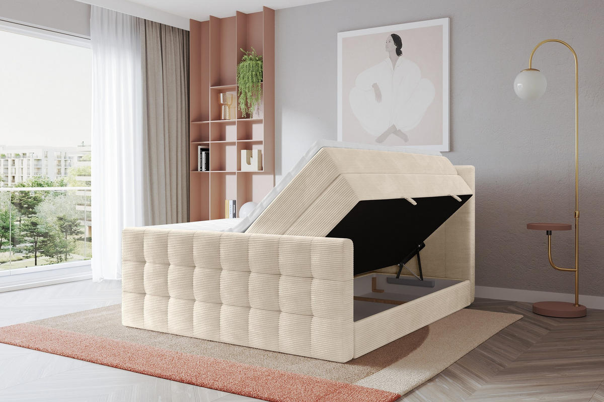 BOXSPRINGOVÁ POSTEL s matrací H3/H4 - IGAN-Z KING - 120x200 cm Béžová - kašmírová, kompozitní dřevo (123/200cm) - ALTDECOR