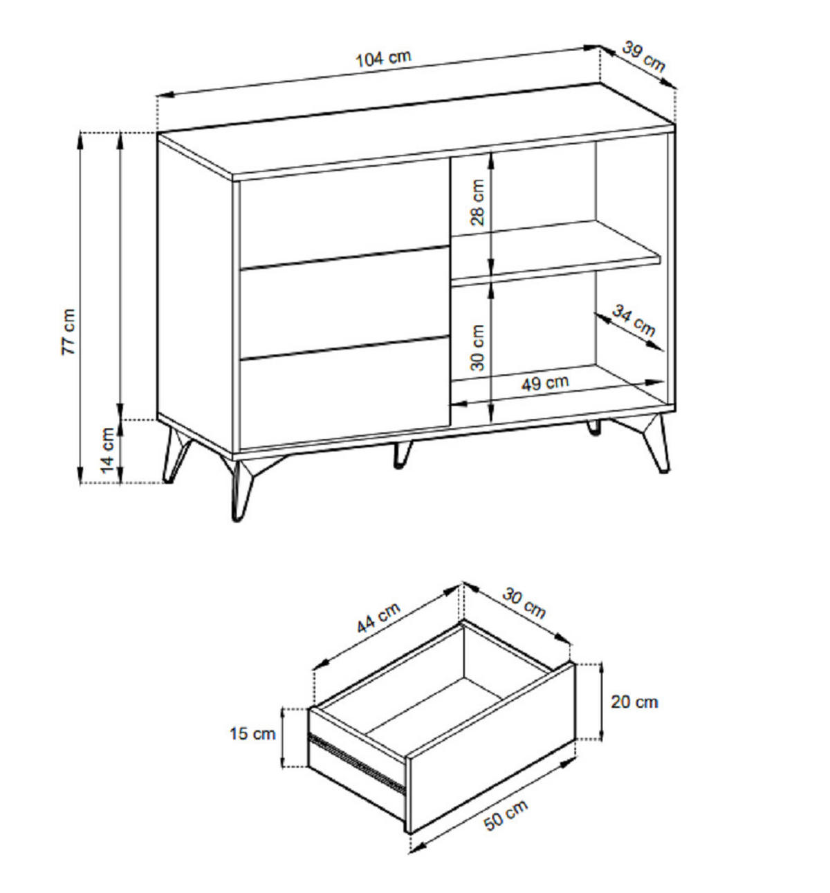 KOMMODE loft 104 cm Emerald - Schubladen, Schwarz, Evoke Eiche - Braun, Holz (104/77/39cm) - Emporius