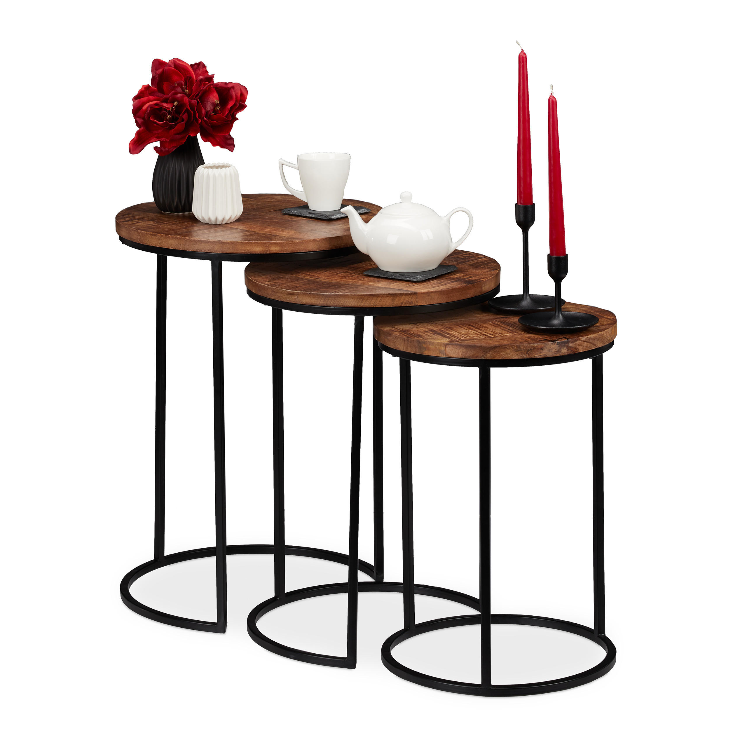 3XSATZTISCH - Braun, Holz/Metall (41/41/57.5cm) - Relaxdays