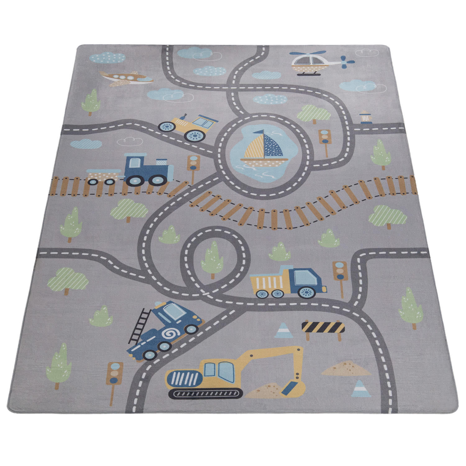 KINDERTEPPICH Waschbar, mit Straße-Motiv, Grau, 155 x 230 cm - Grau, Textil (155/230cm) - KADIMA DESIGN