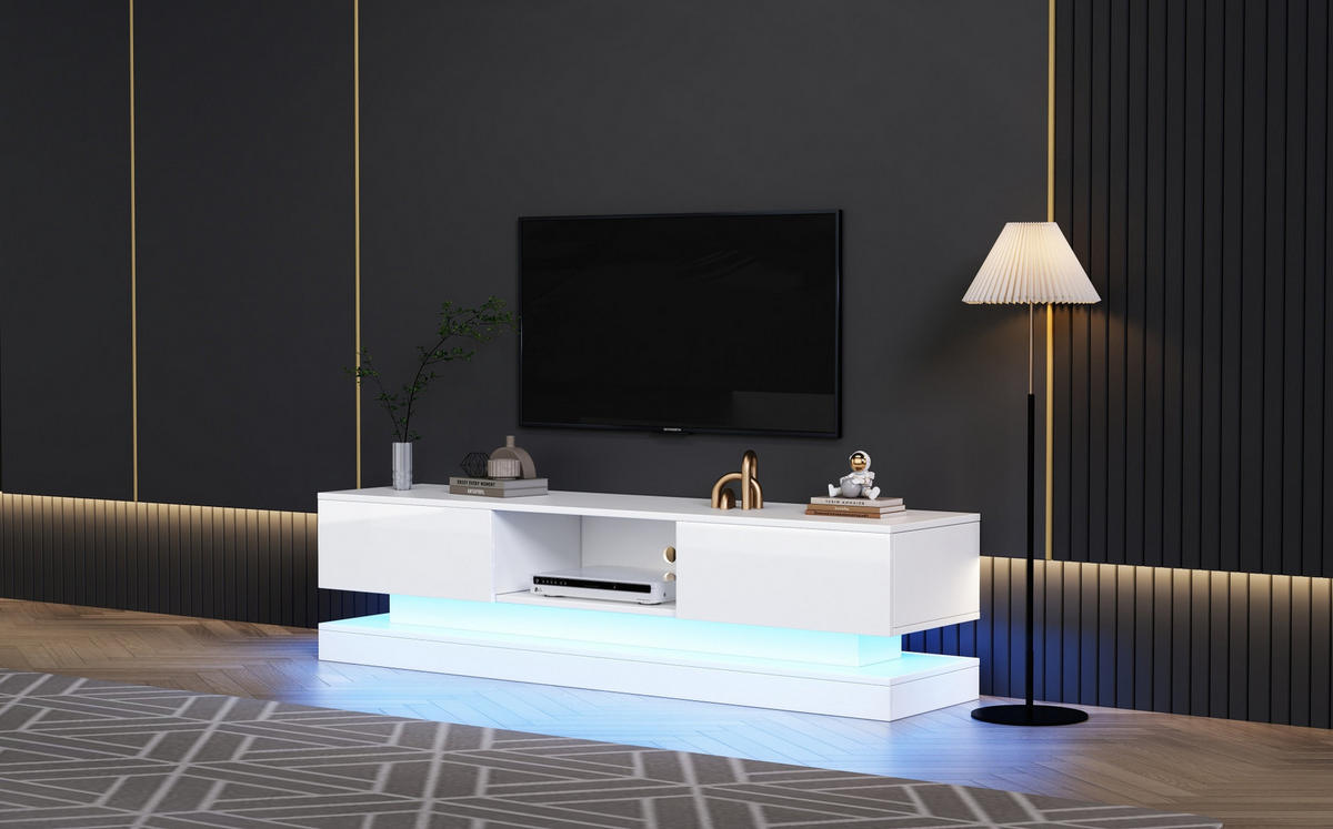 TV-LOWBOARD in Weiß Hochglanz mit LED und 2 Schubladen 160/35/40.5 cm - Weiß, Holzwerkstoff (160/40.5/35cm) - Redom