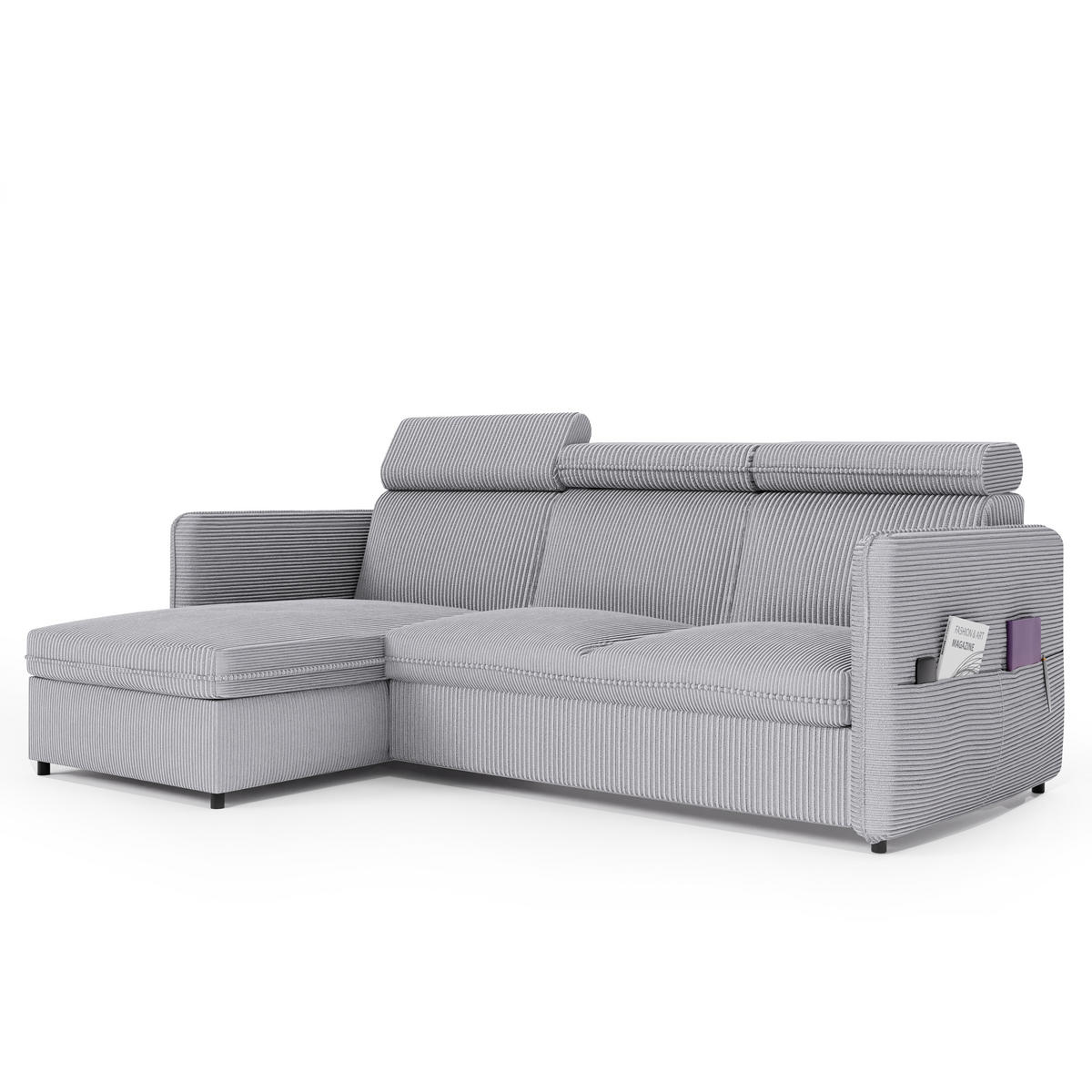 ECKSOFA mit Schlaffunktion und Bettkasten, Hellgrau - Grau, Holzwerkstoff/Textil (220/140cm) - Idohome