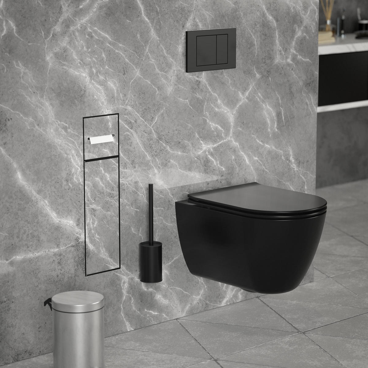 ZAPUŠTĚNÝ skříňkový modul WC z nerezové oceli, černý matný, 60 x 20 x 14 cm - černá, kov (14/60/20cm) - LuxeBath