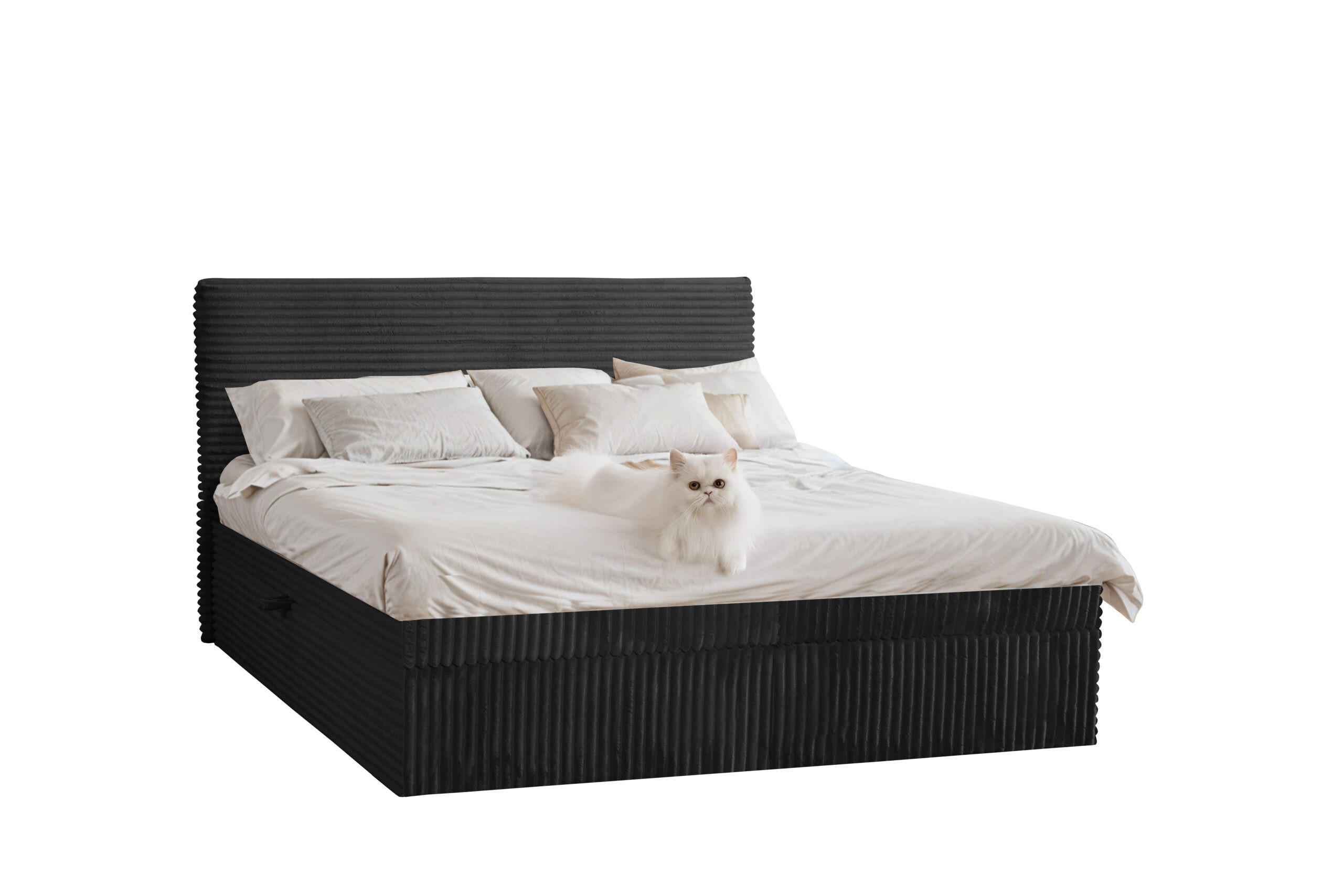 BOXBETT Bettkasten Und Topper TRENTO Ohne Bein Stoff Plüsch Cord 140x200 cm Schwarz H2-Pocket - Schwarz, Holz/Textil (140/200cm) - Kaiser Möbel