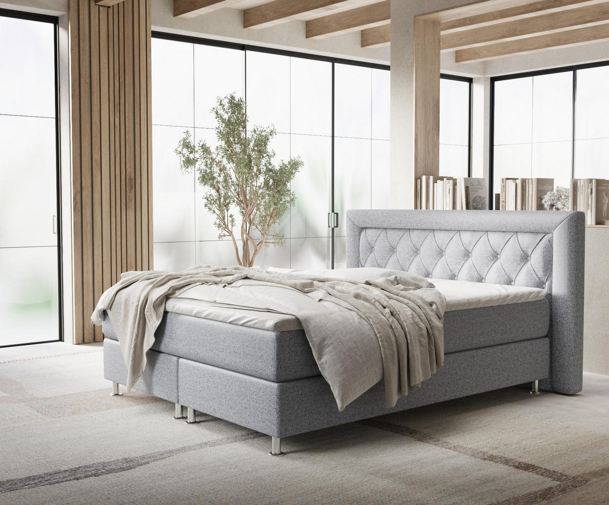 BOXSPRINGBETT Lavello Grau 140/200 cm mit Latex-Topper - Silberfarben/Grau, Holz/Holzwerkstoff (140/200cm) - Maison de Reve