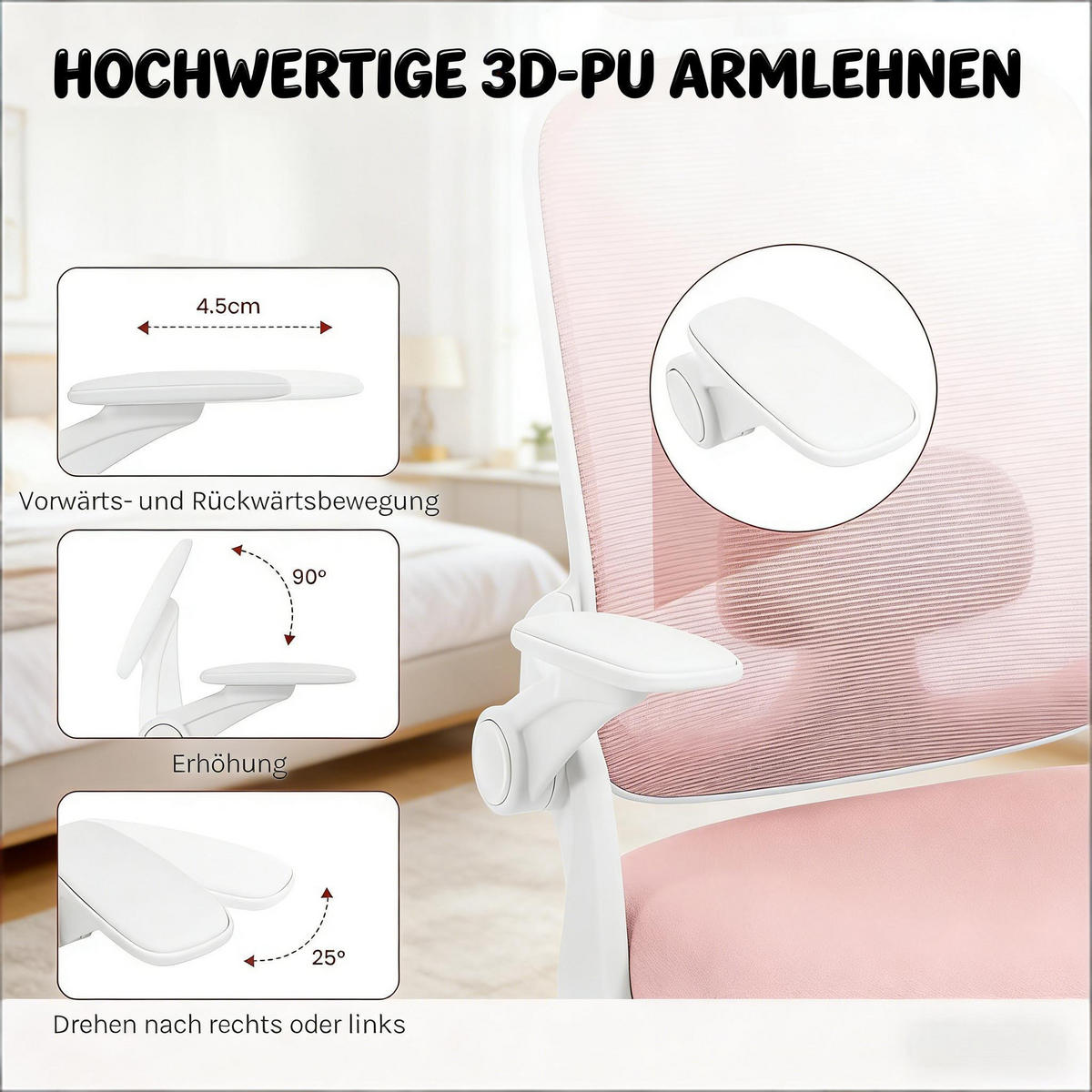 BÜROSTUHL Rosa 63.5/47/117.5 cm - Pink, Metall (63.5/117.5/47cm) - PANGIVO
