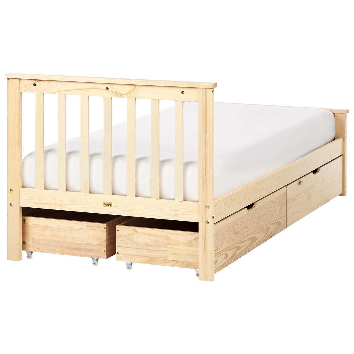 BETT mit Schubladen 90x200 cm Heller Holzfarbton Olendon - Hellbraun, Holz (90/200cm) - Beliani