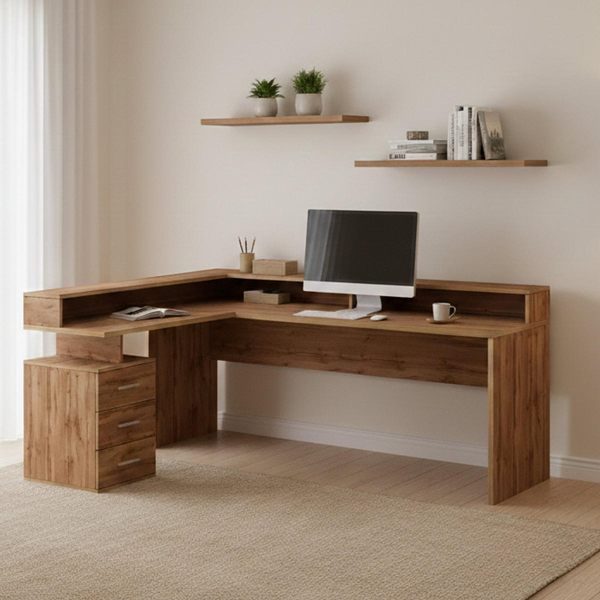 ECKSCHREIBTISCH Eiche 90/180/160 cm - Braun, Holzwerkstoff (90/180/160cm) - DMORA