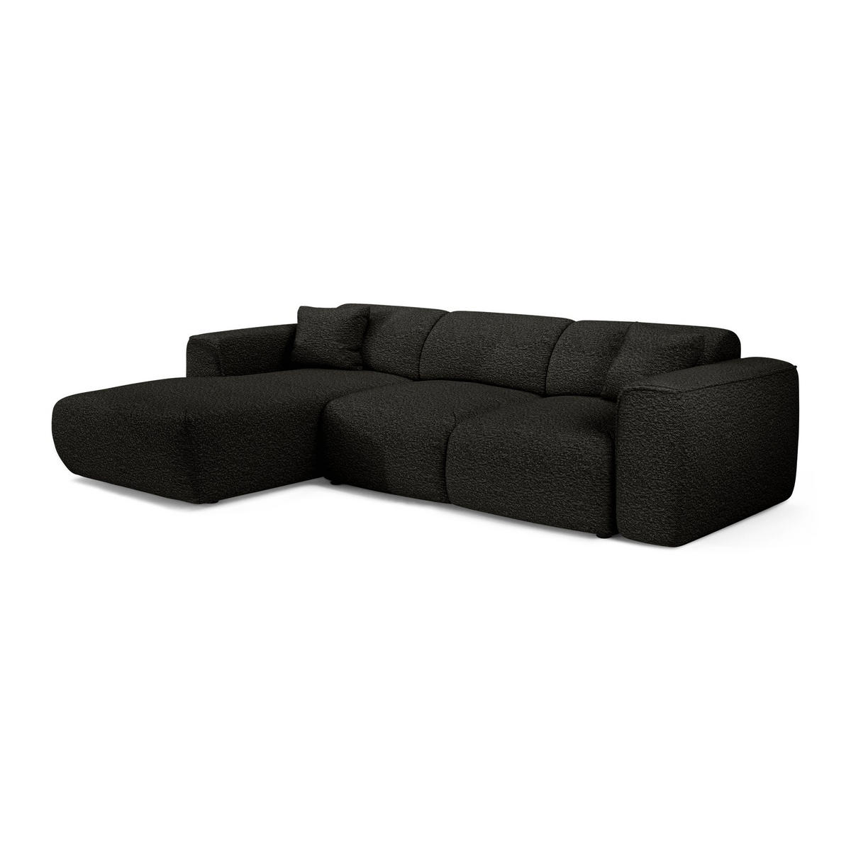 ECKSCHLAFSOFA Bouclé-Stoff Schwarz 283cm - Schwarz, Textil (283/180cm) - Sia Home