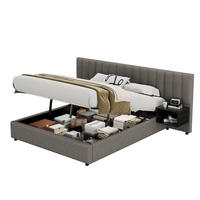 POLSTERBETT 160/200 cm grau aus Leinen mit Hydraulik-Stauraum und 2 Nachttischen - Grau, Textil (160/200cm) - OKWISH