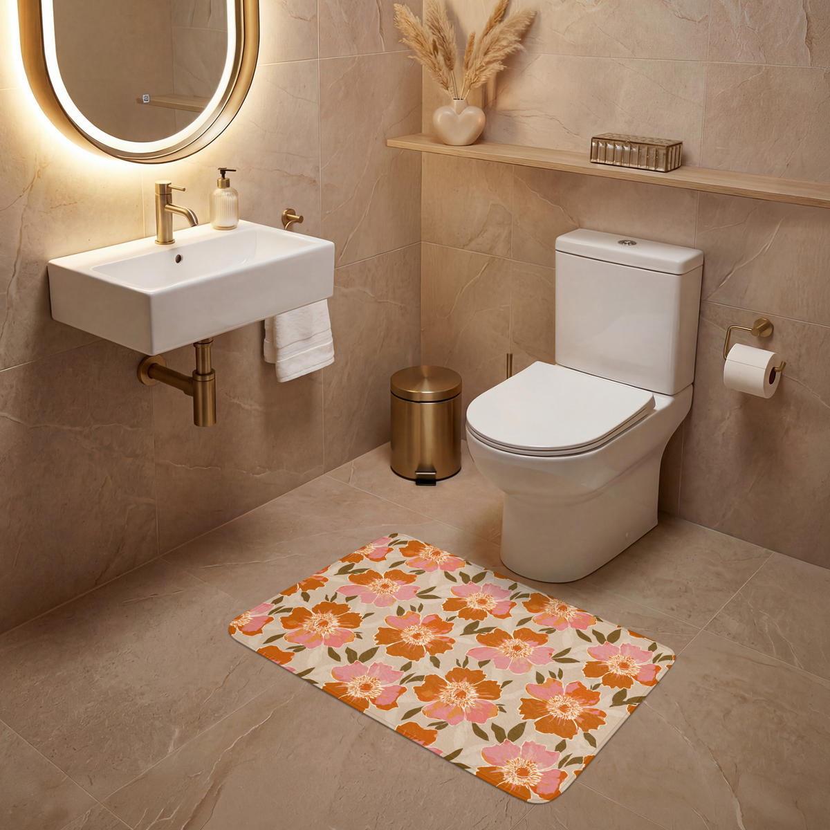 WC-VORLEGER Blumen - Motiv - Retro Toilettenteppich 80x50 cm - Multicolor, Kunststoff/Textil (80/1cm) - OnlyWow