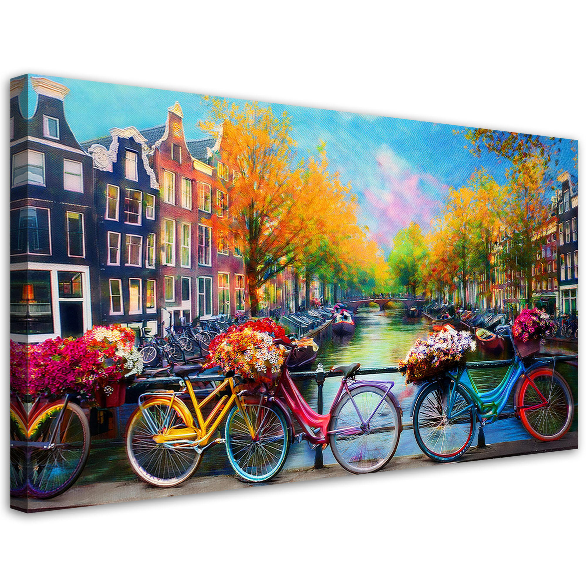 LEINWANDBILD Amsterdam Fahrräder Stadtlandschaft 120x60cm - Multicolor, Textil (120/60cm) - Feeby