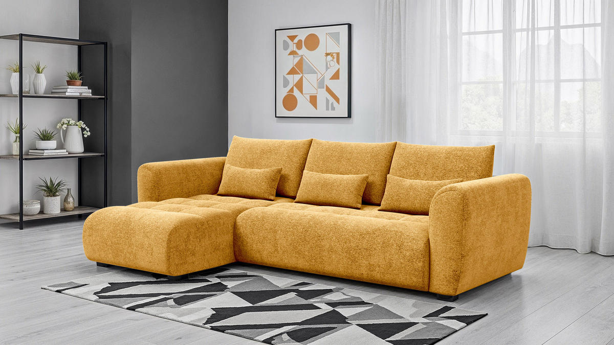 ECKSOFA SORENO 4-Sitzer, gelb - Gelb/Schwarz, Holz/Textil (293/171cm) - Courtois Laville