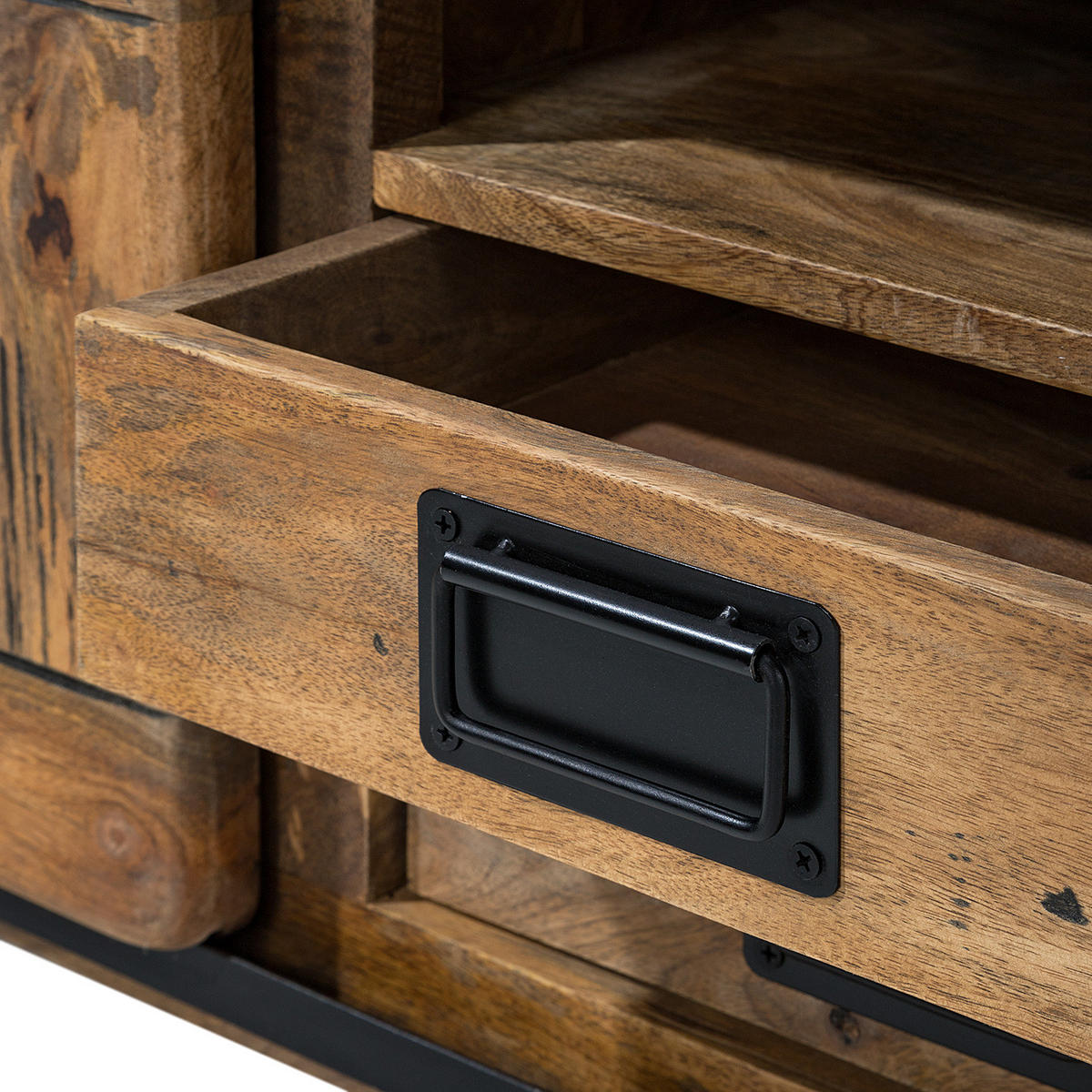 TV-LOWBOARD - Mango massiv / Eisen - Mango / Schwarz - Braun, Holz/Metall (180/50/55cm) - home24