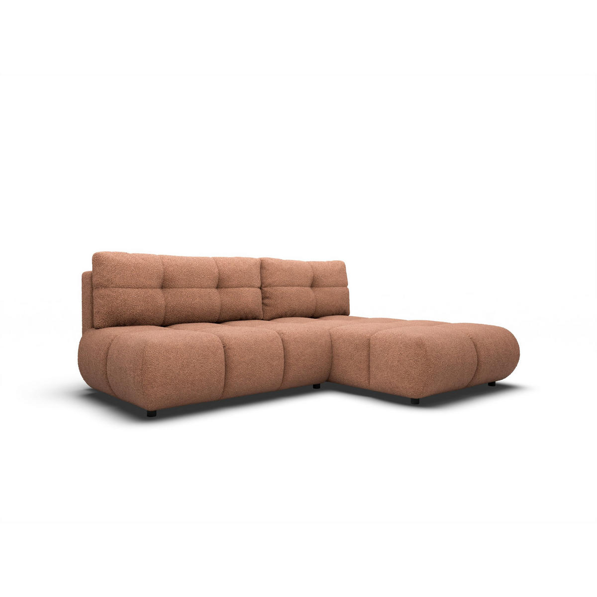 ECKSOFA CORSO R-S Orange Boucle-Stoff mit Schlaffunktion - Orange, Holz (230/177cm) - MASSENO