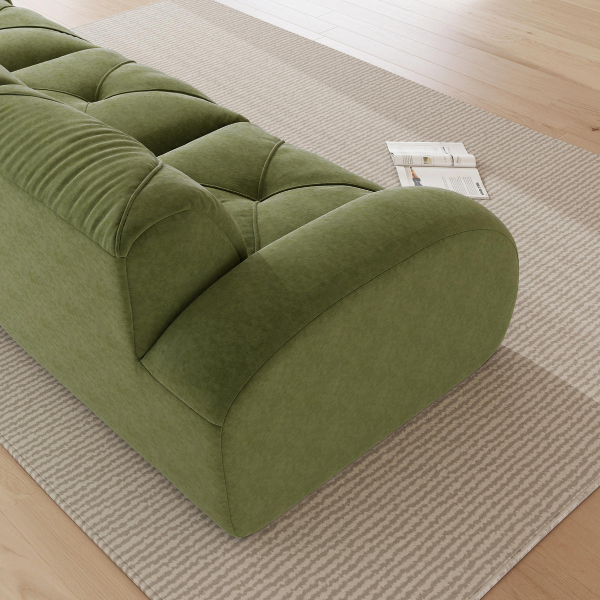 MODULOVÁ pohovka zelená z chenille s 32D pěnou a bezrámovým pohodlím - zelená barva, textil (95/76/204cm) - OKWISH