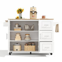 KÜCHENINSEL 137/43(76)/92 cm mit klappbarer Arbeitsplatte, 3 Schubladen, Schrank und Rollen aus MDF, Weiß - Weiß, Holzwerkstoff (137/92/76cm) - Redom