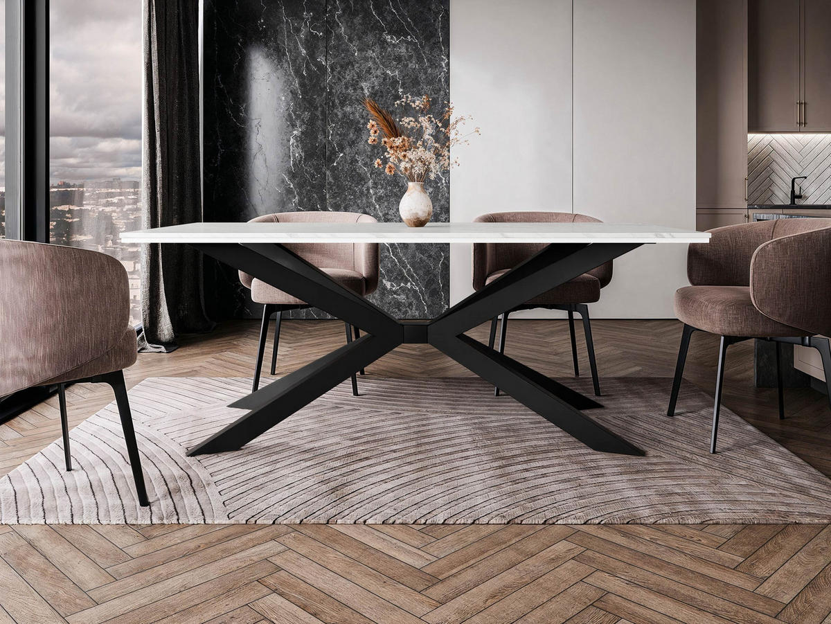 ESSTISCH Flora - Schwarz/Weiß, Holzwerkstoff/Metall (90/190/74cm) - MIRJAN24