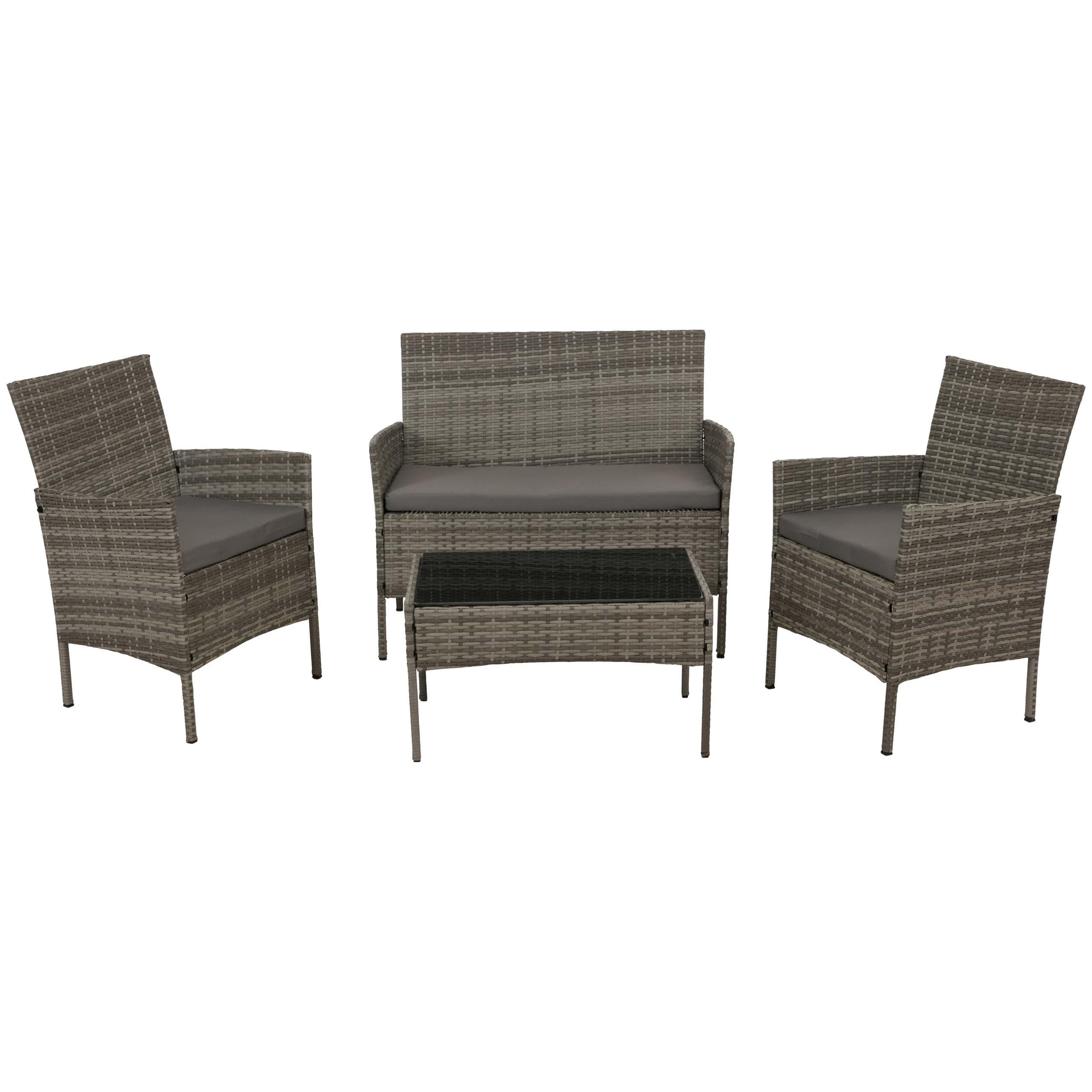GARTEN-GARNITUR Poly-Rattan Grau - Grau, Metall - PROREGAL