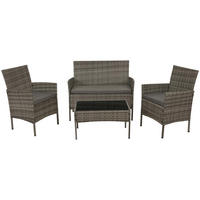 GARTEN-GARNITUR Poly-Rattan Grau - Grau, Metall - PROREGAL