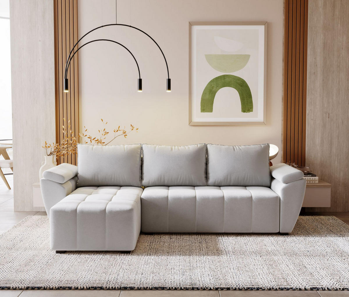 ECKSOFA ZEUS L Monolith 84 Links mit Schlaffunktion - Grau, Textil (251/140cm) - Bedante