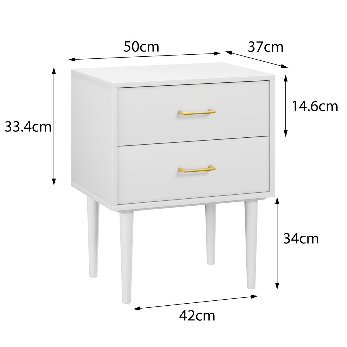 NACHTSCHRANK 50/37/50 cm weiß mit 2 Schubladen und Holzbeinen - Weiß, Holzwerkstoff (50/67.4/37cm) - OKWISH