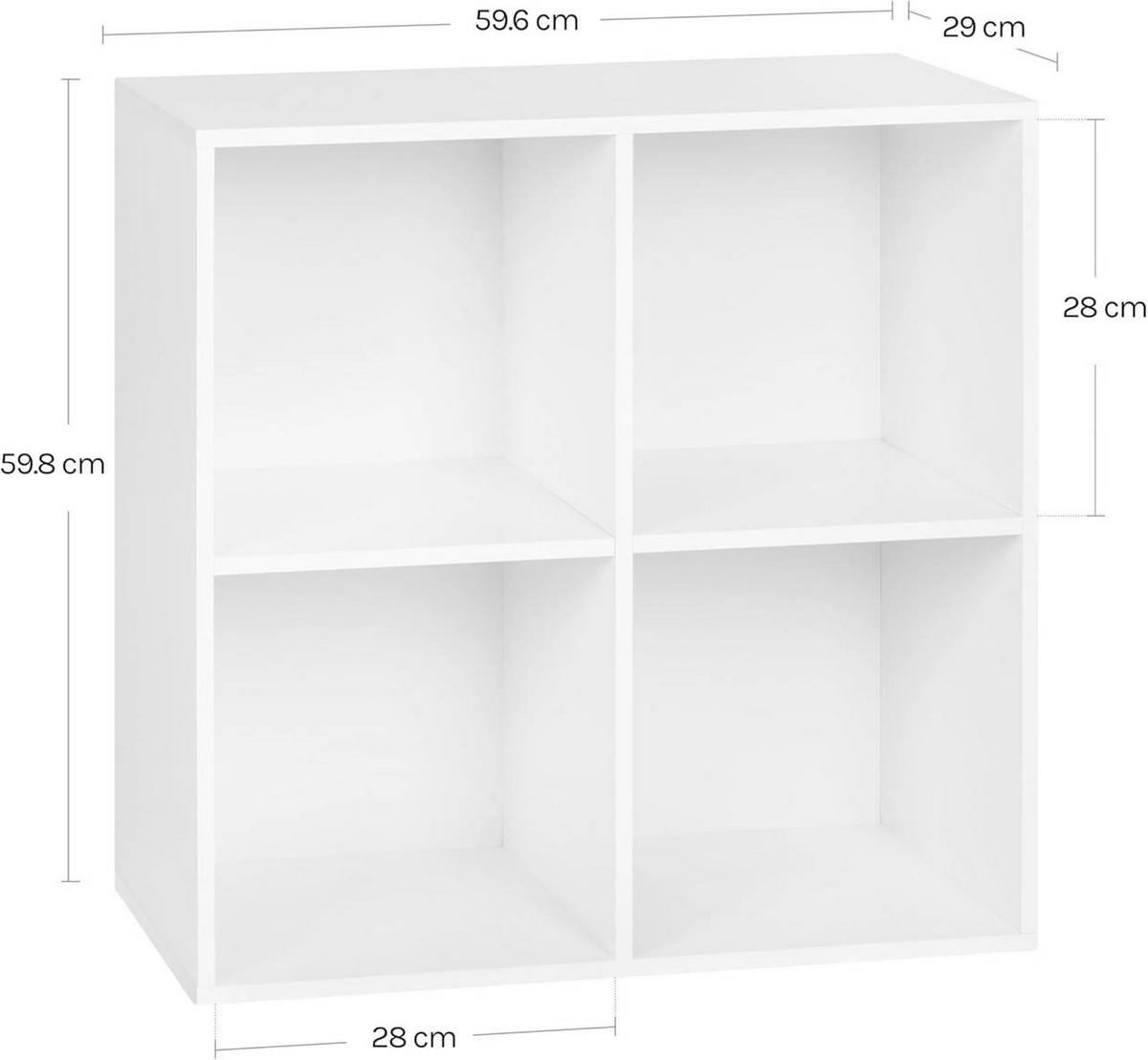 BÜCHERREGAL mit 4 Fächer, Holzwerkstoff, Weiß - Weiß, Holzwerkstoff (59.6/59.8/29cm) - Woltu