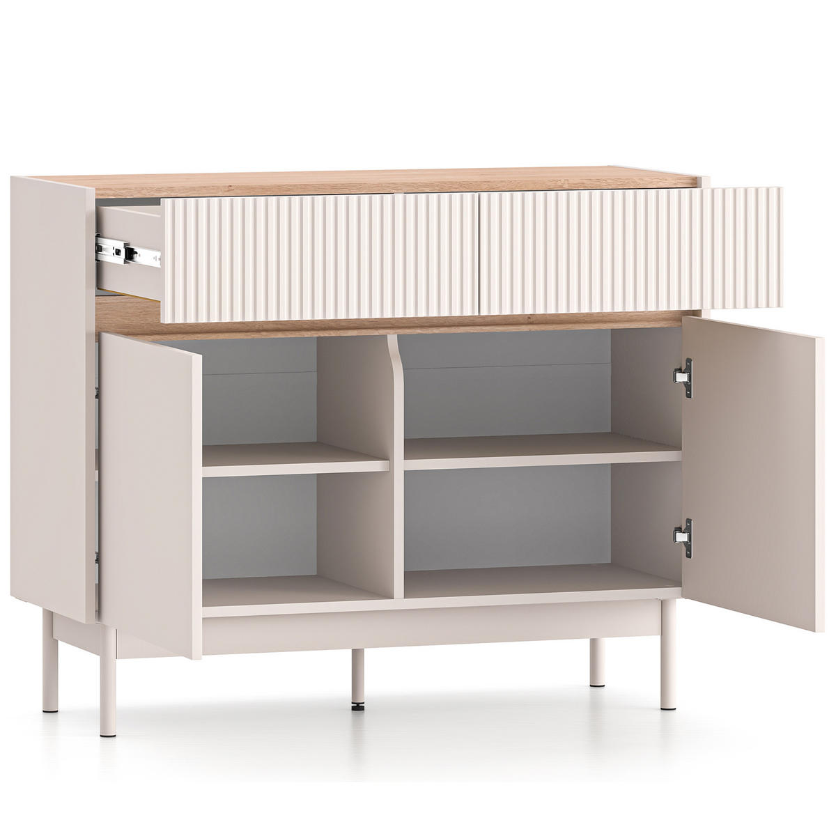 KOMMODE NALIA, Creme/Eiche - Eichefarben/Creme, Holzwerkstoff/Metall (104/85/40cm) - KONSIMO®