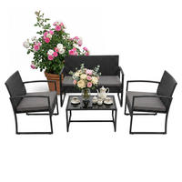 4-TLG.GARTENMÖBEL-SET - Schwarz, Glas/Kunststoff - Relaxdays