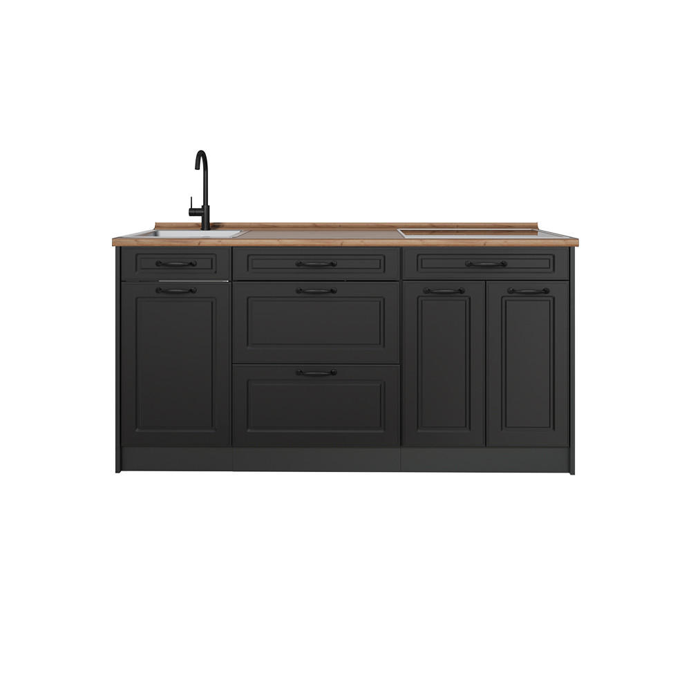 KÜCHENBLOCK R-Line, Anthrazit Landhaus/Anthrazit, 160 cm Arbeitsplatte Goldkraft Eiche - Anthrazit, Holzwerkstoff (160/81.6/60cm) - Vicco