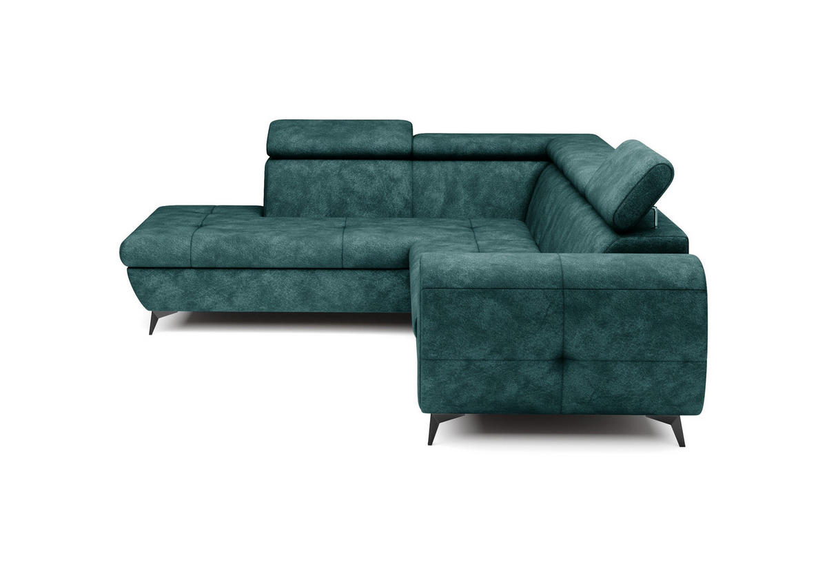 ECKSOFA MAGIA L-S Grün Plüsch-Stoff mit Schlaffunktion - Grün, Holz (260/217cm) - MASSENO