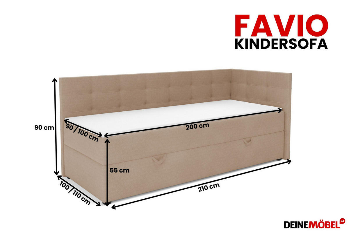 BOXBETT FAVIO 100/200 in Velours Beige H3 - Hellgrau, Holz/Holzwerkstoff (100/200cm) - Deine Möbel 24