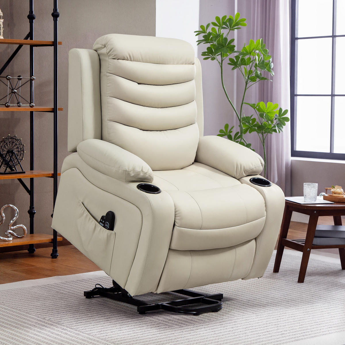RELAXSESSEL aus PU-Leder Cremeweiß - Creme/Schwarz, Leder/Metall (93/100/95.5cm) - HOMCOM