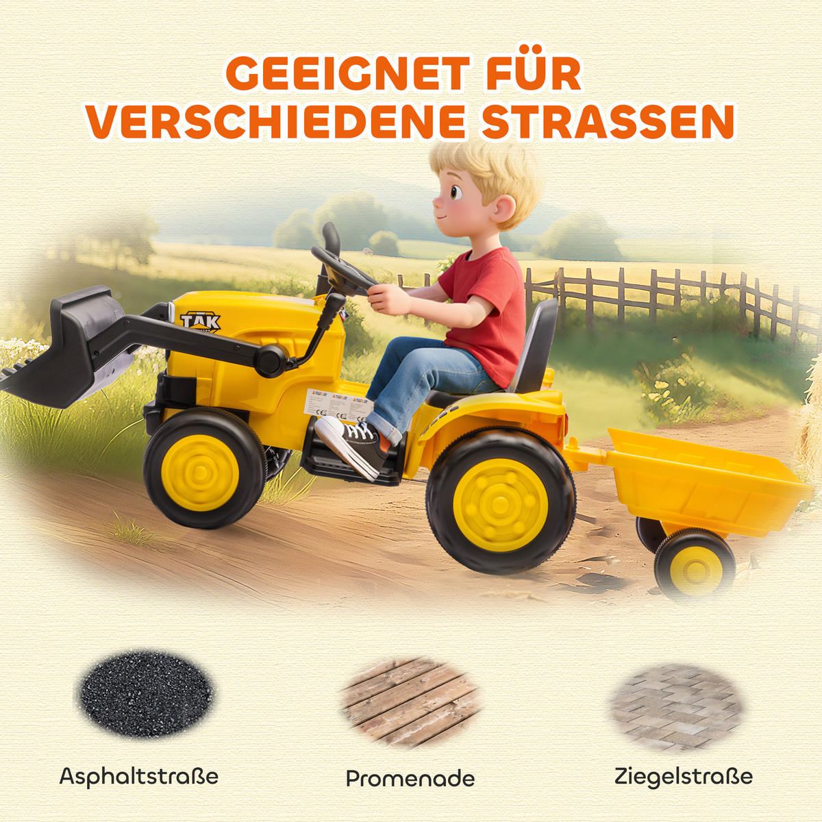 KINDER-ELEKTRO-BAGGER mit Anhänger 12V mit Fernbedienung - Gelb, Kunststoff (146/58/58.5cm) - AIYAPLAY