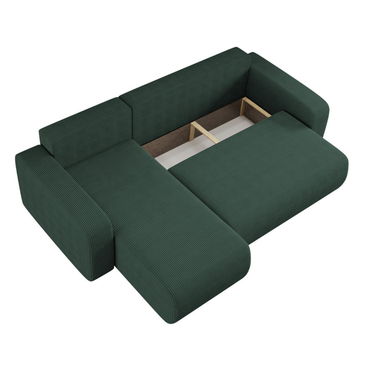 ECKSOFA L-FORM Schlaffunktion Und Bettkasten Eckcouch MILANO L Stoff Dicker Cord Grün Links - Grün, Holz/Textil (142/244cm) - Kaiser Möbel